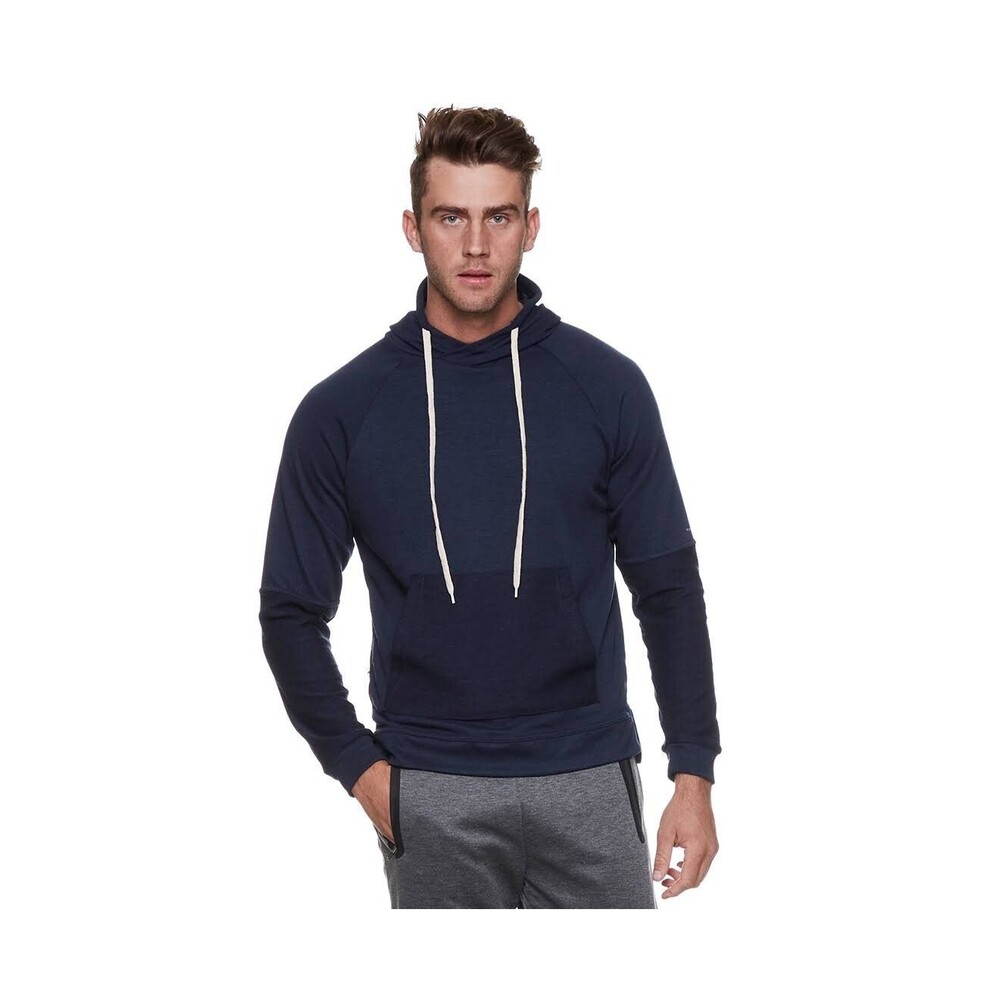 Tahari Sz M Sport Reverse Panel Hoodie Navy Blue Pullover Pocket Dratwstring NWT